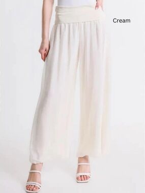 Cream Wide-Leg Lounge Pants